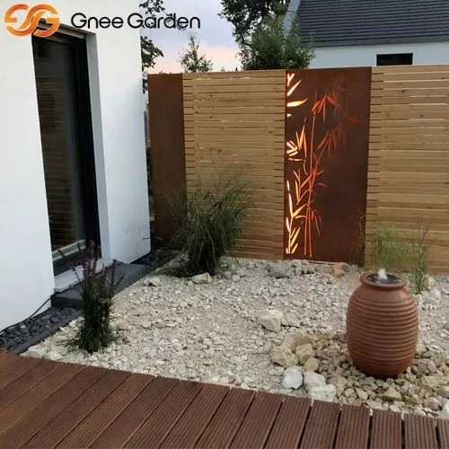 Modern Corten Screens with Bamboo Silhouette