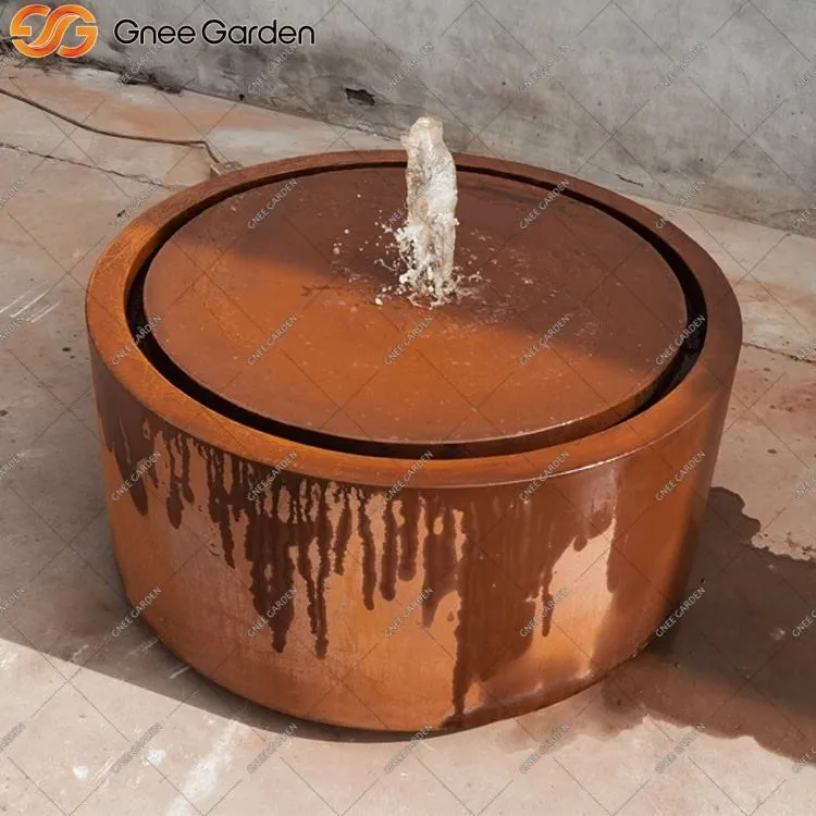 Funtana Moderna tal-Ilma tal-Azzar Corten Bi Dwal LED