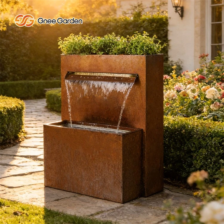 Corten Steel Water Fountain with Planter Flowerpot Corten Steel Water Fountain with Planter Flowerpot