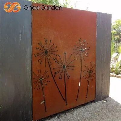 Skrin tal-Metl ta' Corten Rusty b'Ornament ta' Dandelion